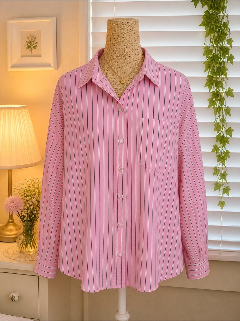 Pink Striped Button-Up Shirt